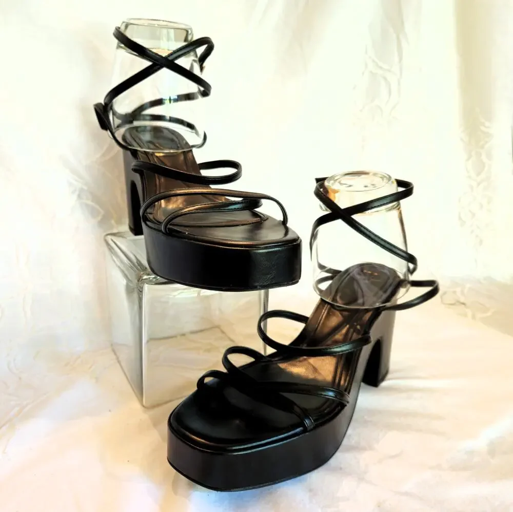 ZARA Black Y2K Strappy Platform Heels EU 41